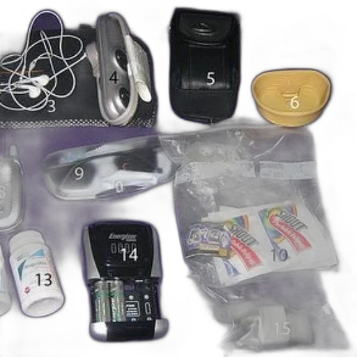 collection, items, including, phone, earbuds, camera, various, other transparent PNG cut-out