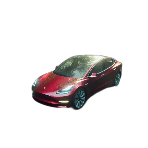 car, 3d render, concept art, photorealistic, red, tesla, parked, beneath transparent PNG cut-out