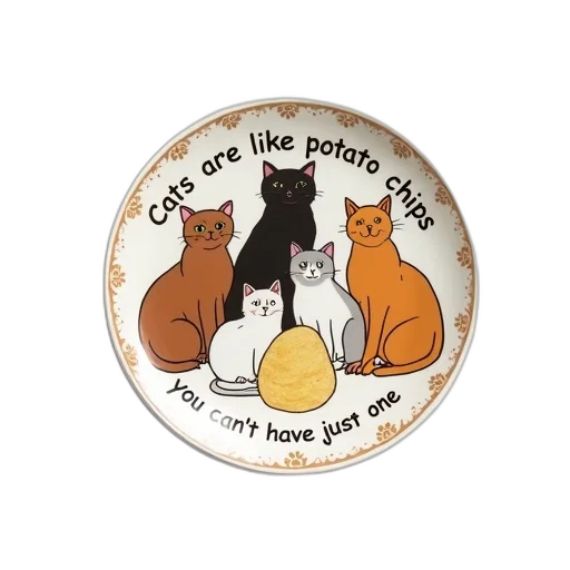 white, ceramic, plate, cartoon, illustration, various, cats, potato transparent PNG cut-out