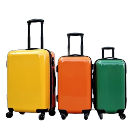 colorful, neon, row, four, suitcases, lined, concrete, surface transparent PNG cut-out