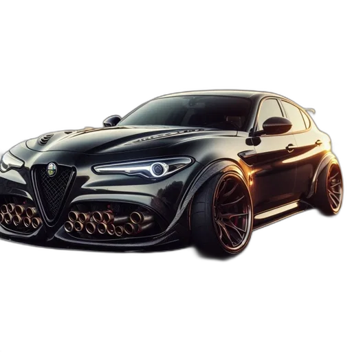 car, photorealistic, 3d render, concept art, black, sports, holographic, headlights transparent PNG cut-out