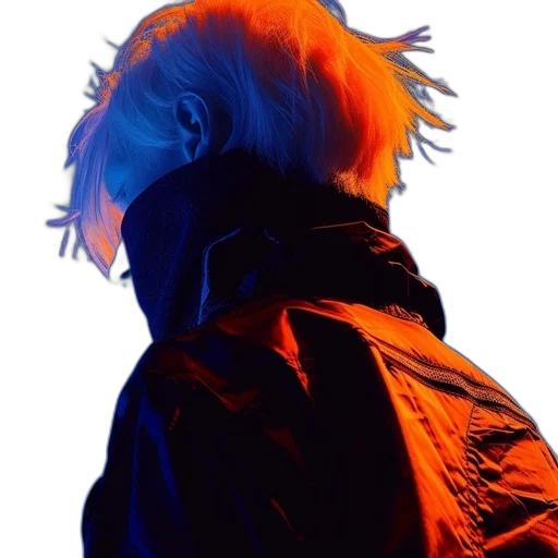 jacket, hair, face, mask, cyberpunk, vaporwave, concept art, photorealistic transparent PNG cut-out