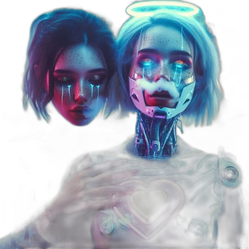 mask, face, robot, creature, concept art, cyberpunk, vaporwave, comic book art transparent PNG cut-out