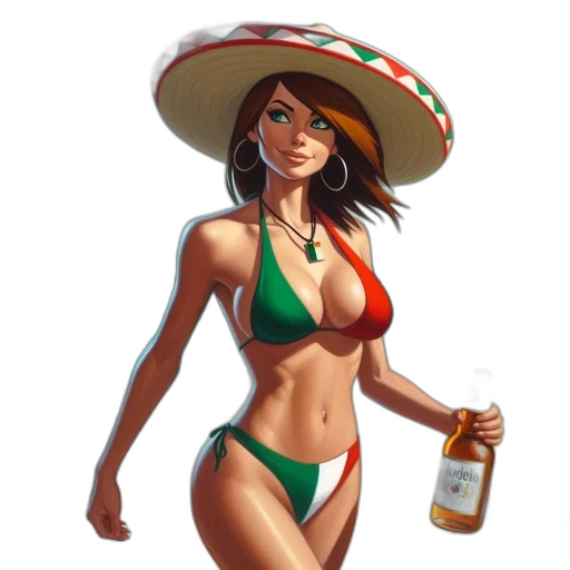 hat, bottle, dress, concept art, pixel art, fantasy art, photorealistic, woman transparent PNG cut-out