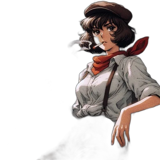 hat, staff, weapon, jacket, anime, concept art, photorealistic, comic book art transparent PNG cut-out