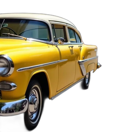 car, photorealistic, 3d render, row, colorful, vintage, cars, parked transparent PNG cut-out