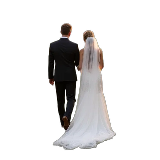 dress, 3d render, photorealistic, concept art, bride, groom, walk, hand transparent PNG cut-out