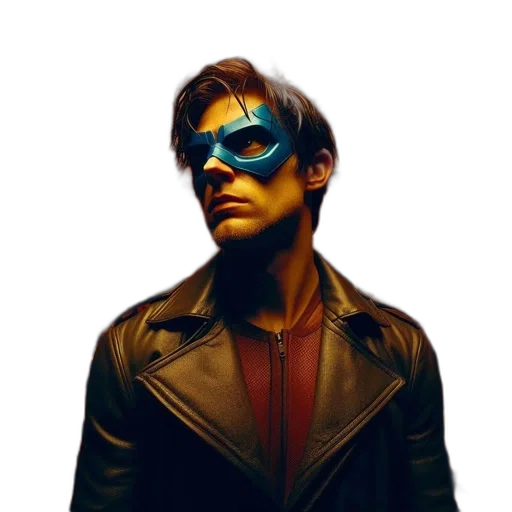 jacket, mask, face, cyberpunk, concept art, comic book art, 3d render, blue transparent PNG cut-out
