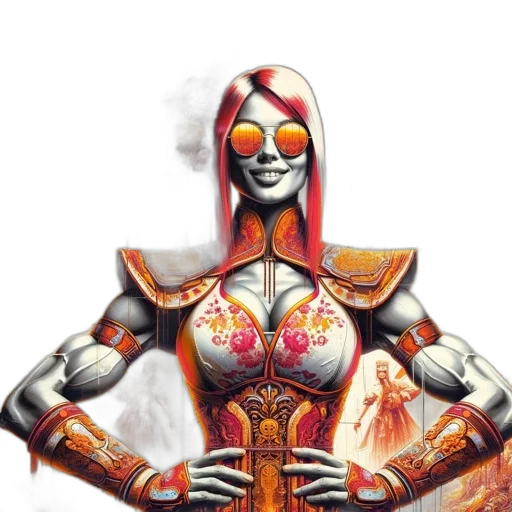 robot, dress, jewelry, mask, concept art, comic book art, fantasy art, pixel art transparent PNG cut-out