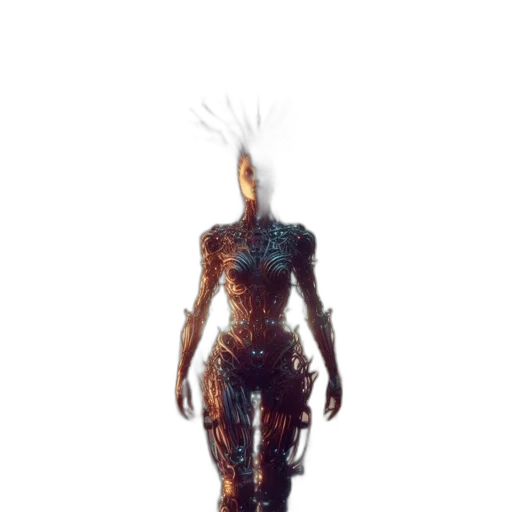 creature, dress, hair, robot, concept art, 3d render, pixel art, fantasy art transparent PNG cut-out