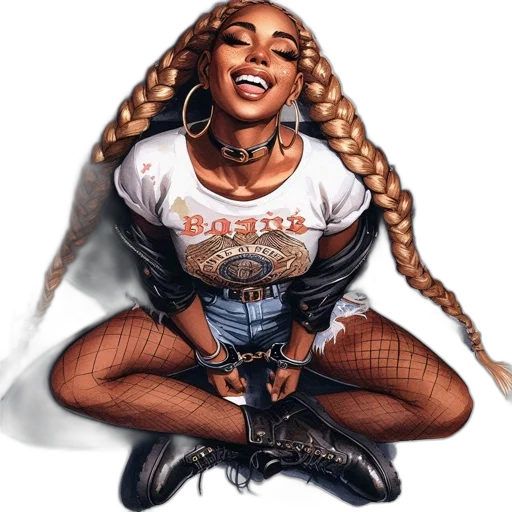 comic book art, concept art, cartoon, photorealistic, joyful, woman, long, braids transparent PNG cut-out