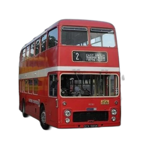photorealistic, 3d render, red, double-decker, bus, number, parked, front transparent PNG cut-out