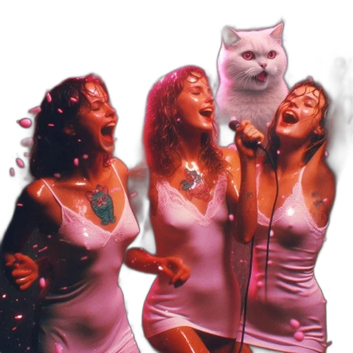 concept art, vaporwave, photorealistic, outer space, three, women, sing, celebrate transparent PNG cut-out