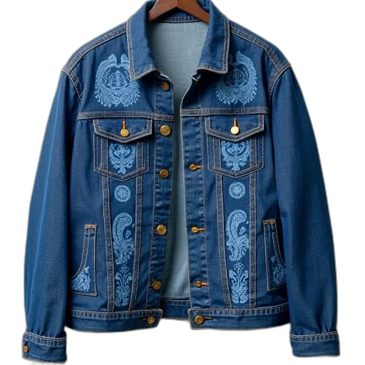 jacket, blue, denim, pattern, paisley, designs, front, back transparent PNG cut-out
