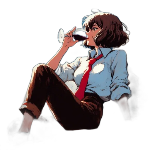 jacket, staff, bottle, concept art, pixel art, watercolor, anime, red transparent PNG cut-out