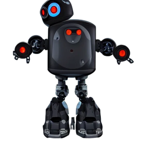 robot, staff, 3d render, concept art, raven transparent PNG cut-out