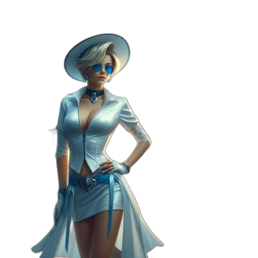 dress, staff, hat, concept art, fantasy art, comic book art, 3d render, blue transparent PNG cut-out