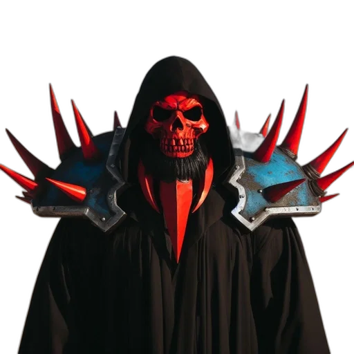 mask, staff, jacket, weapon, concept art, 3d render, fantasy art, pixel art transparent PNG cut-out