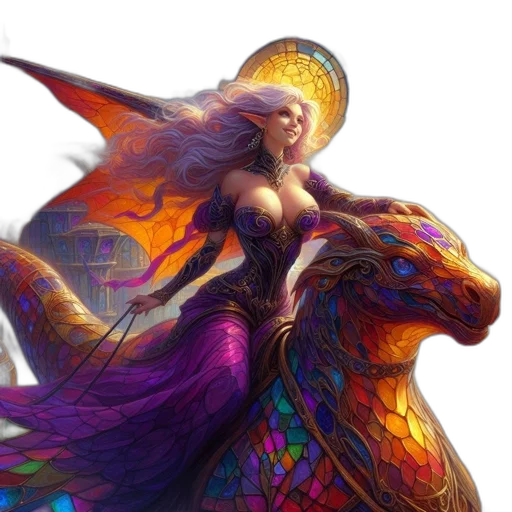 dragon, dress, fantasy art, concept art, pixel art, photorealistic, colorful, golden transparent PNG cut-out
