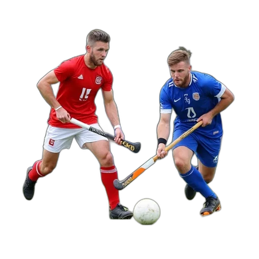 two, male, hockey, players, field, one, red, jersey transparent PNG cut-out