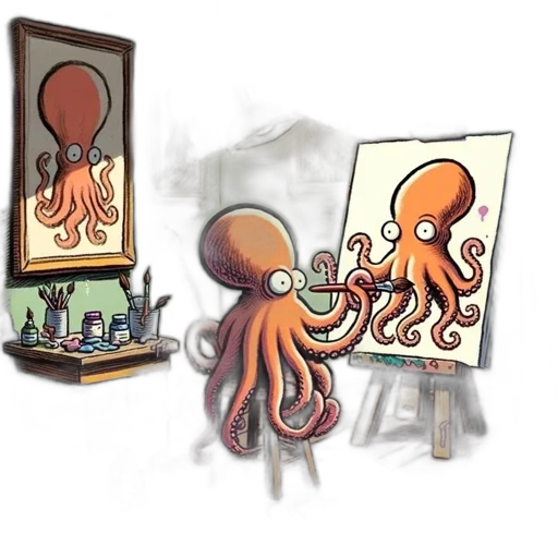 creature, concept art, watercolor, pixel art, fantasy art, underwater, octopus, paints transparent PNG cut-out