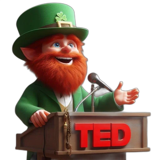 cheerful, leprechaun, green, suit, shamrock, hat, speaks, ted transparent PNG cut-out