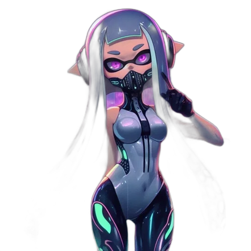 robot, dress, weapon, mask, concept art, 3d render, cyberpunk, anime transparent PNG cut-out