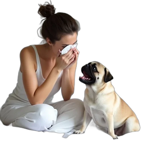 animal, photorealistic, woman, sitting, bed, white, sheet, holding transparent PNG cut-out