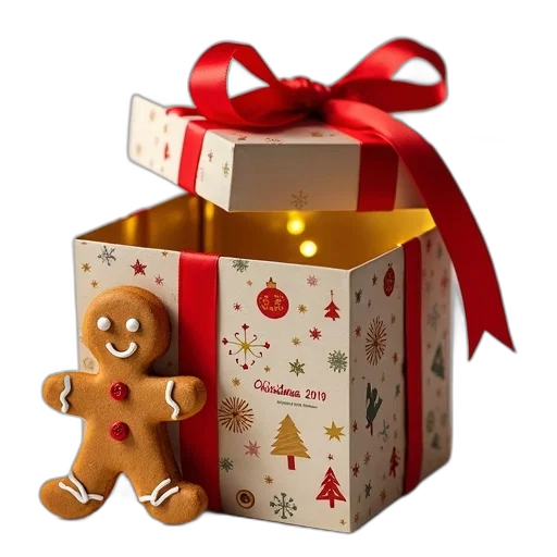 3d render, festive, christmas-themed, box, red, ribbon, tied, around transparent PNG cut-out