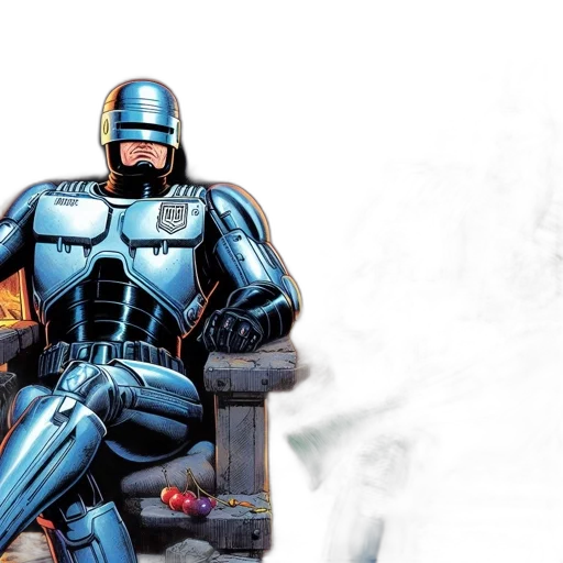 robot, concept art, comic book art, 3d render, two, contrasting, figures, cop transparent PNG cut-out