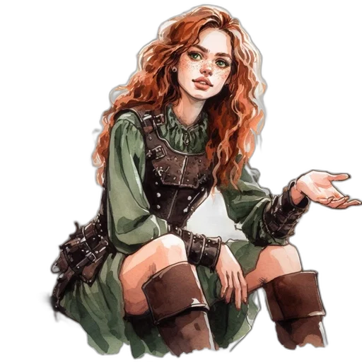 dress, fantasy art, watercolor, concept art, pixel art, earth tones, green, young transparent PNG cut-out