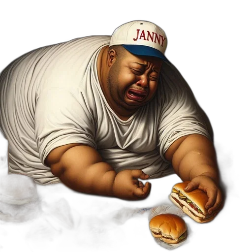 food, concept art, photorealistic, distressed, man, white, shirt, cap transparent PNG cut-out