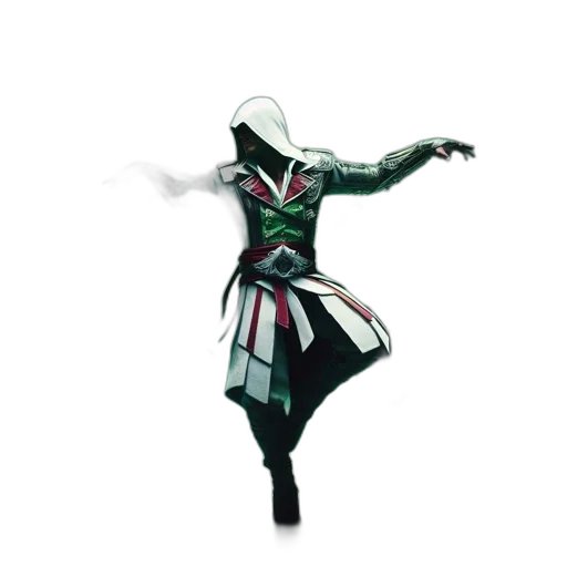 mask, staff, sword, jacket, concept art, 3d render, pixel art, fantasy art transparent PNG cut-out