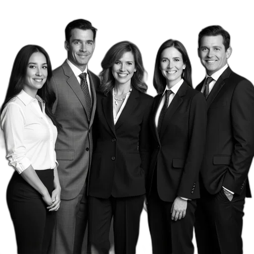staff, black, white, photograph, group, five, people, standing transparent PNG cut-out