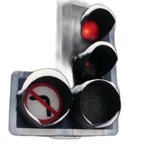 traffic, light, red, left, turn, sign, covered, snow transparent PNG cut-out