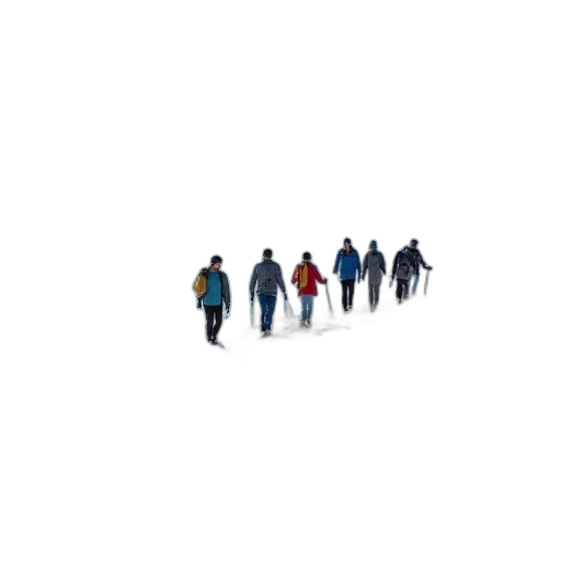 jacket, staff, 3d render, concept art, pixel art, group, people, walking transparent PNG cut-out
