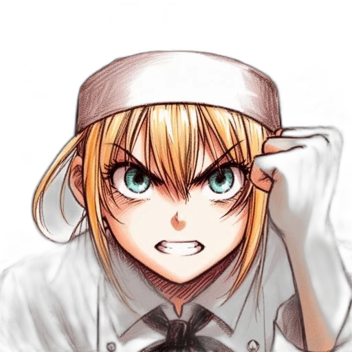 hat, staff, face, weapon, anime, cartoon, comic book art, pixel art transparent PNG cut-out
