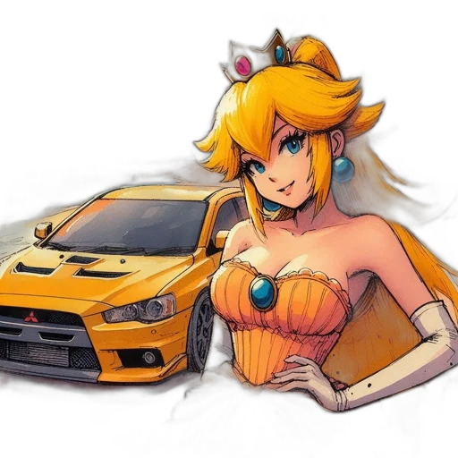 car, dress, weapon, concept art, anime, fantasy art, pixel art, golden transparent PNG cut-out