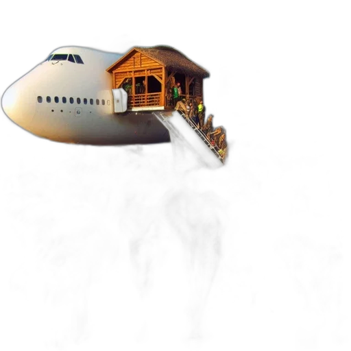 3d render, concept art, photorealistic, fantasy art, fog, airplane, tarmac, features transparent PNG cut-out