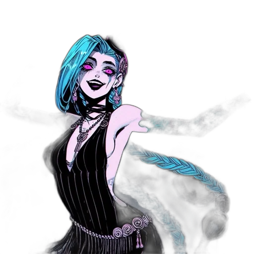 dress, comic book art, concept art, fantasy art, cartoon, neon lights, blue, dark transparent PNG cut-out