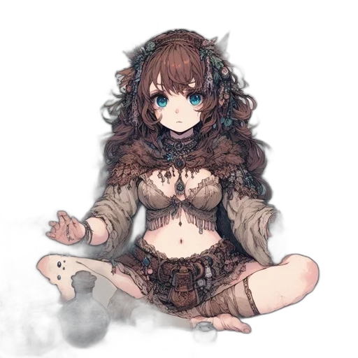 dress, jewelry, creature, staff, fantasy art, pixel art, concept art, anime transparent PNG cut-out