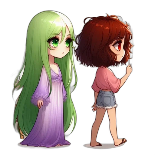 dress, hair, pixel art, anime, concept art, fantasy art, green, colorful transparent PNG cut-out