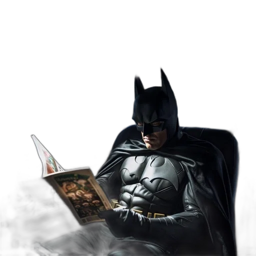 comic book art, concept art, fantasy art, photorealistic, inside, taxi, batman, reads transparent PNG cut-out