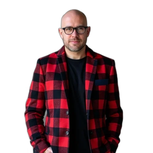jacket, staff, animal, creature, red, man, bald, head transparent PNG cut-out
