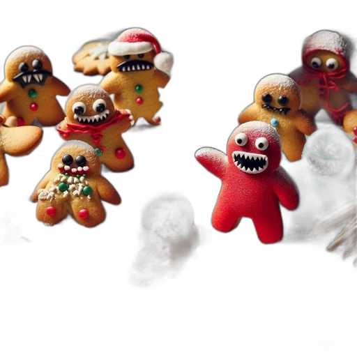 concept art, 3d render, gingerbread, cookies, varied, designs, sit, atop transparent PNG cut-out