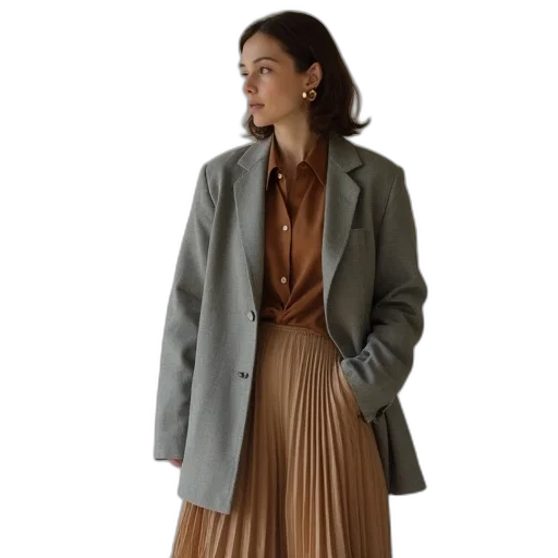 jacket, dress, staff, earth tones transparent PNG cut-out