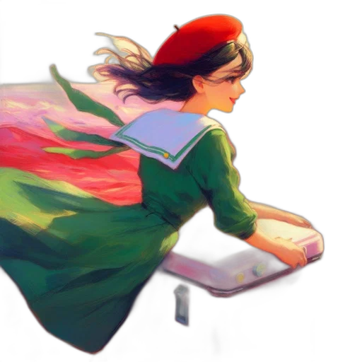 dress, concept art, comic book art, watercolor, pixel art, red, colorful, young transparent PNG cut-out