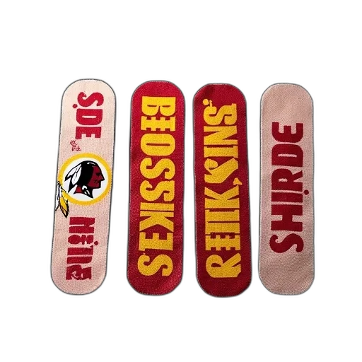 collection, four, redskins-themed, bandages, displayed, dark, background, each transparent PNG cut-out