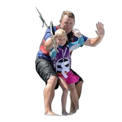 weapon, staff, 3d render, man, child, wakeboarding, together, water transparent PNG cut-out