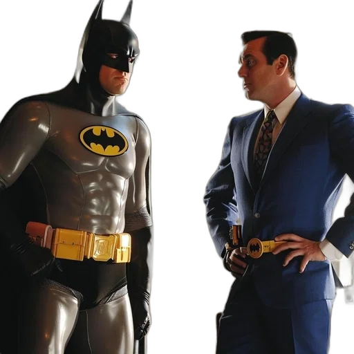 batman, mad, men, character, stand, together, room, cityscape transparent PNG cut-out